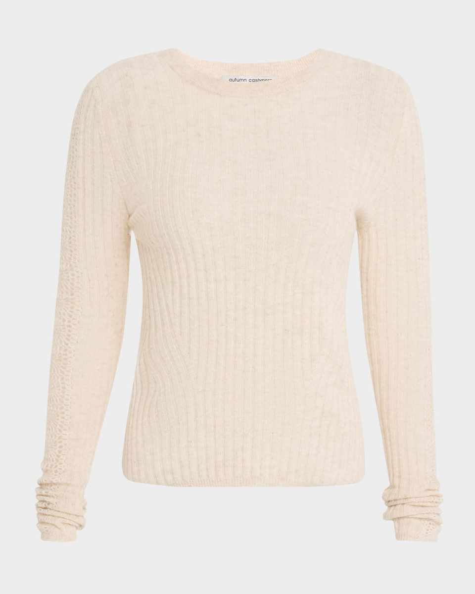 Crewneck Crochet-Insert Cashmere Sweater